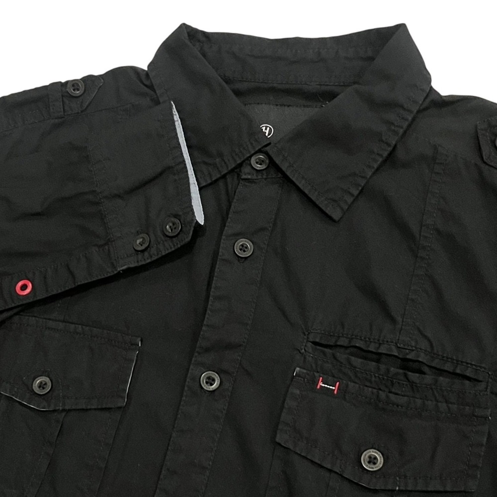Holton Mfg Button‎ Down Shirt Mens Medium Black Utility Military Epaulets Cotton